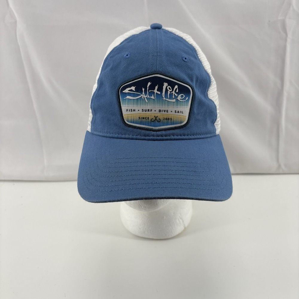 Salt Life Fishing Hat Cap Men's Trucker Style Snap Back Blue And White